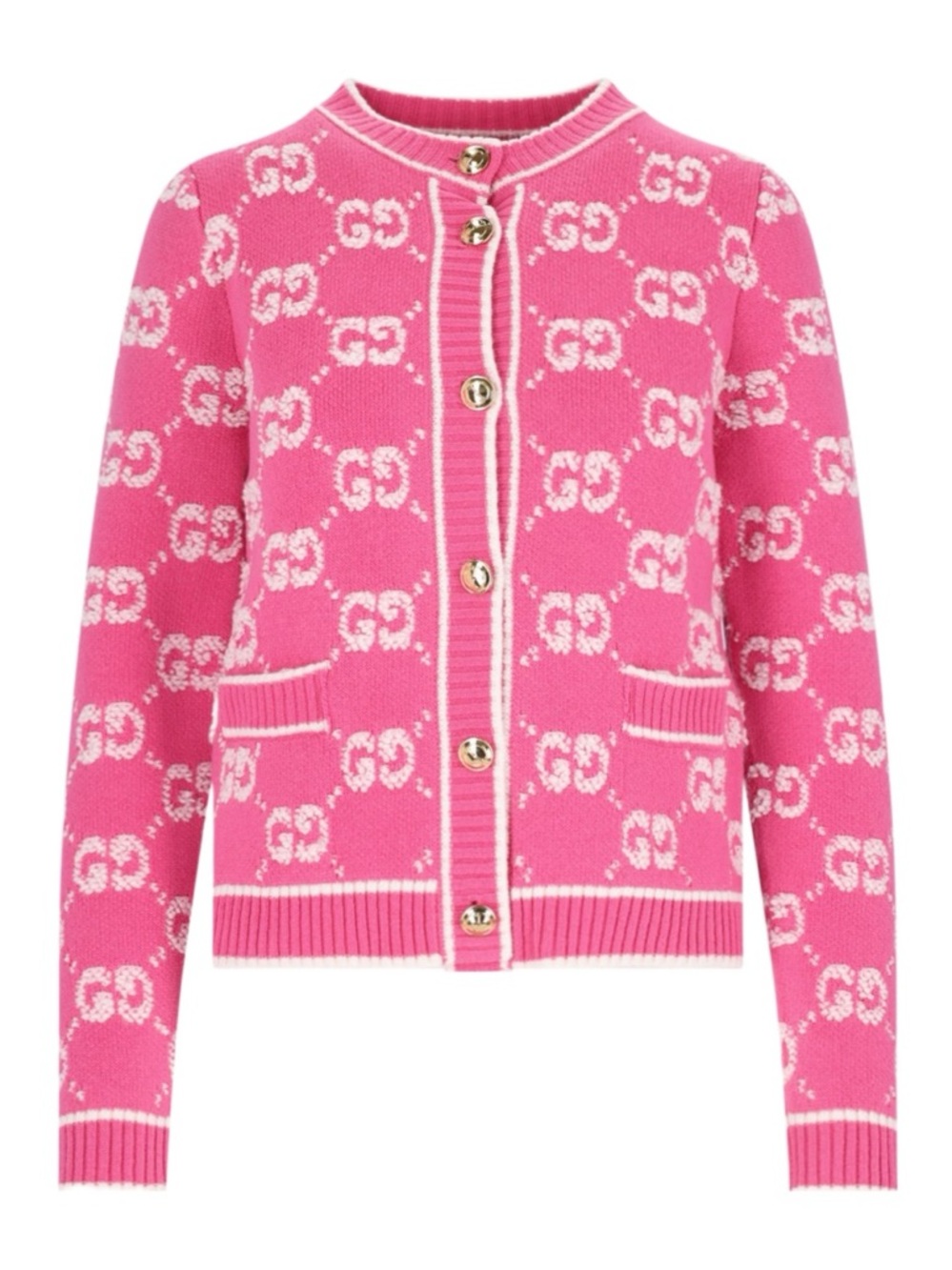 Gucci Pretty Pink GG Logo Knit Cardigan Sweater